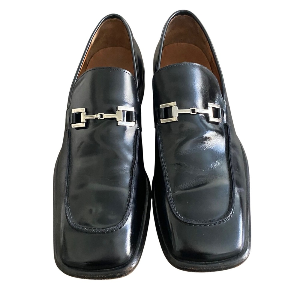 Gucci Mens Black Leather Square Toe Horsebit Loafers Size 11